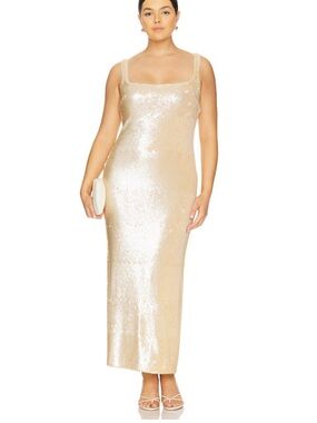 L'Academie Sequin Tank Maxi Dress in Champagne Blush